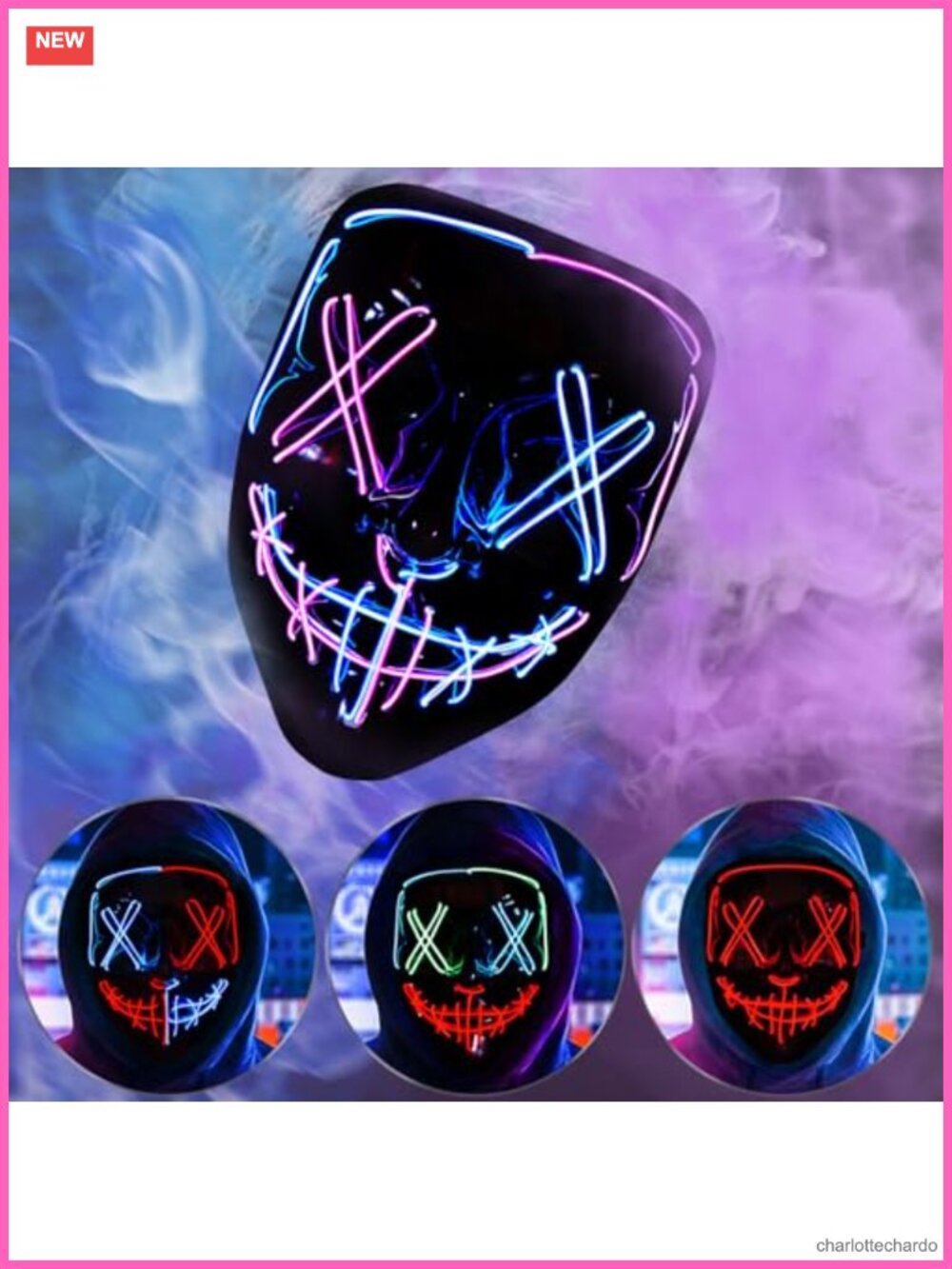 Light Up Halloween Purge Mask LED EL Wire Scary Rave Party Cosplay